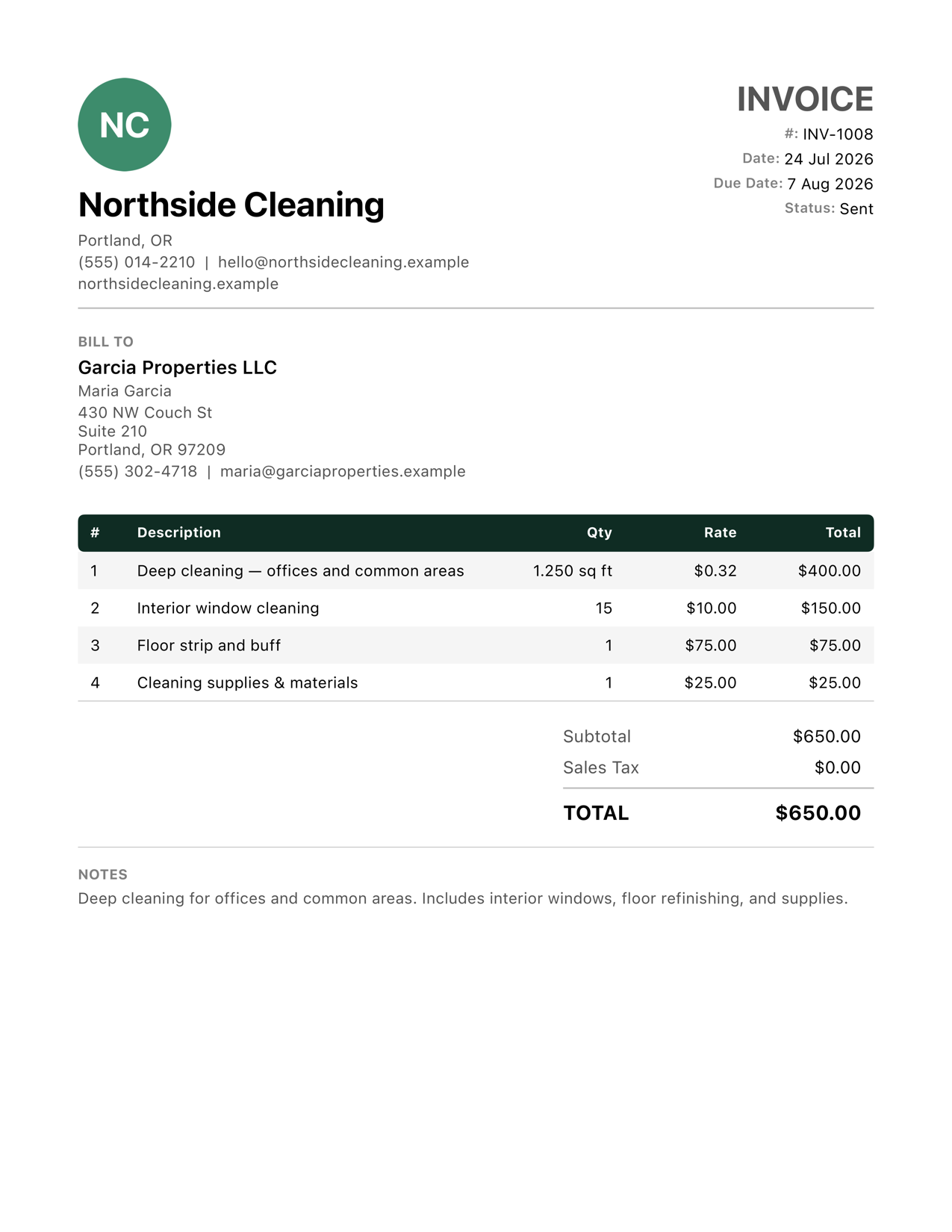 Invoice PDF generated by Revenuor